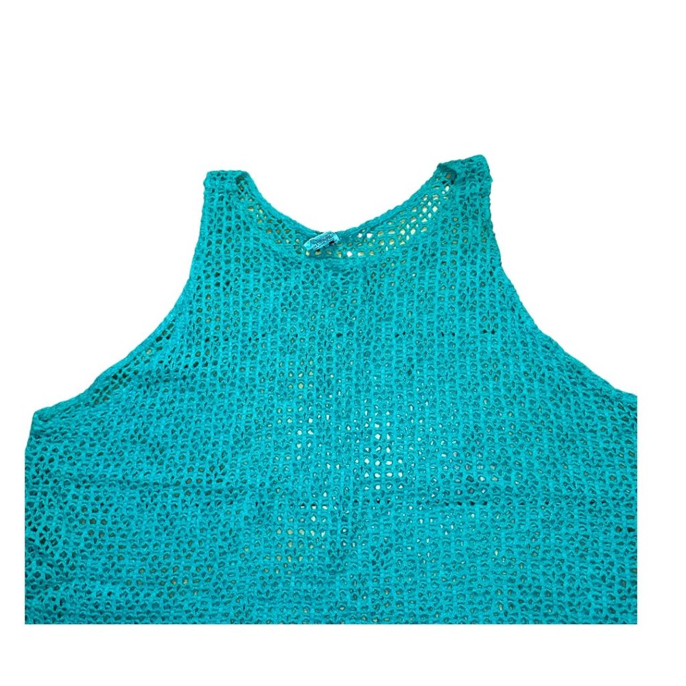 SOLD vintage 90s teal knit cotton mesh shirt size large - Picture 8 of 8